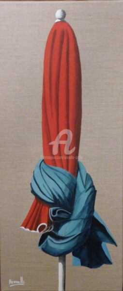 Peinture intitulée "Parasol rouge et bl…" par Armelle Cailly, Œuvre d'art originale, Acrylique Monté sur Châssis en bois