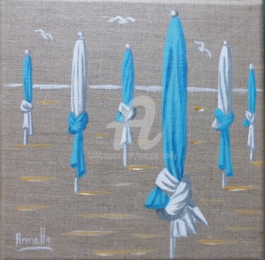 Peinture intitulée "parasols turquoise" par Armelle Cailly, Œuvre d'art originale, Acrylique Monté sur Châssis en bois