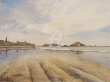 Painting titled "Saint Malo le Sillon" by Armelle Cailly, Original Artwork, Watercolor