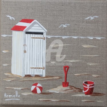 Painting titled "cabine rouge" by Armelle Cailly, Original Artwork, Acrylic Mounted on Wood Stretcher frame
