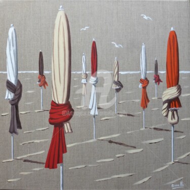 Painting titled "parasols 60x60" by Armelle Cailly, Original Artwork, Acrylic Mounted on Wood Stretcher frame