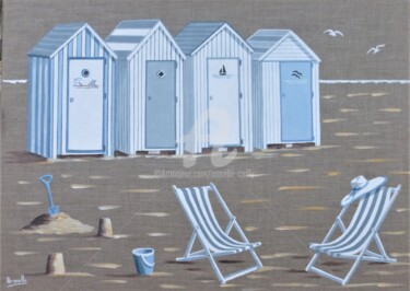 Pintura titulada "cabines bleu-gris 5…" por Armelle Cailly, Obra de arte original, Acrílico Montado en Bastidor de camilla d…