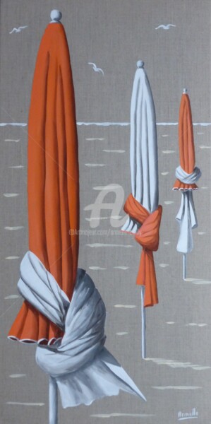Peinture intitulée "parasols  40x80" par Armelle Cailly, Œuvre d'art originale, Acrylique Monté sur Châssis en bois
