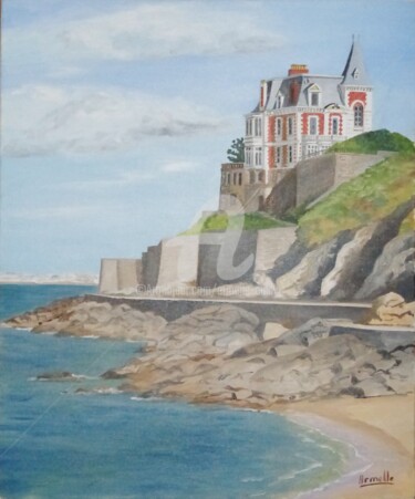 Painting titled "Dinard Villa Roche…" by Armelle Cailly, Original Artwork, Oil Mounted on Wood Stretcher frame