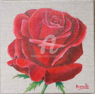 Peinture intitulée "rose rouge" par Armelle Cailly, Œuvre d'art originale, Acrylique Monté sur Châssis en bois