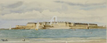 Painting titled "saint Malo vu de Di…" by Armelle Cailly, Original Artwork, Watercolor