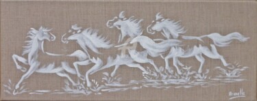 Painting titled "chevaux camarguais" by Armelle Cailly, Original Artwork, Acrylic Mounted on Wood Stretcher frame