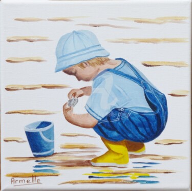 Painting titled "Petit Pêcheur de pa…" by Armelle Cailly, Original Artwork, Acrylic Mounted on Wood Stretcher frame