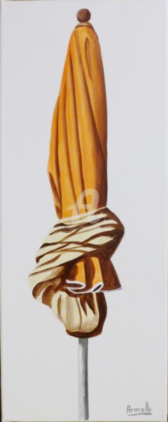 Painting titled "Parasol orange sur…" by Armelle Cailly, Original Artwork, Acrylic Mounted on Wood Stretcher frame