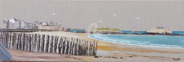 Painting titled "Saint Malo Plage du…" by Armelle Cailly, Original Artwork, Acrylic Mounted on Wood Stretcher frame