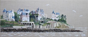 Painting titled "Dinard  Villas Poin…" by Armelle Cailly, Original Artwork, Acrylic Mounted on Wood Stretcher frame