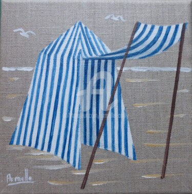 Painting titled "tente de plage 1" by Armelle Cailly, Original Artwork, Acrylic Mounted on Wood Stretcher frame