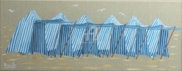 Malarstwo zatytułowany „tentes à Dinard” autorstwa Armelle Cailly, Oryginalna praca, Akryl Zamontowany na Drewniana rama nos…