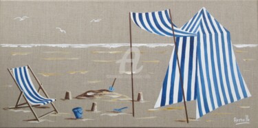 Painting titled "tente de plage" by Armelle Cailly, Original Artwork, Acrylic Mounted on Wood Stretcher frame