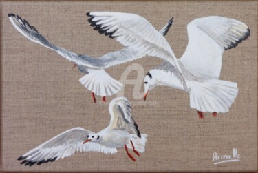 Painting titled "vol de mouettes 3" by Armelle Cailly, Original Artwork, Acrylic Mounted on Wood Stretcher frame