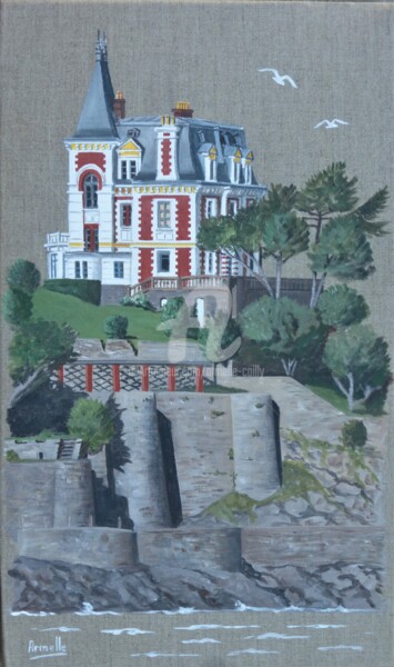 Painting titled "Villa des Roches Br…" by Armelle Cailly, Original Artwork, Acrylic Mounted on Wood Stretcher frame