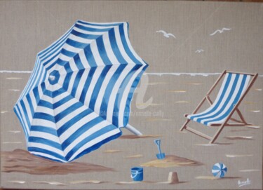 Malarstwo zatytułowany „parasol rayé” autorstwa Armelle Cailly, Oryginalna praca, Akryl Zamontowany na Drewniana rama noszy