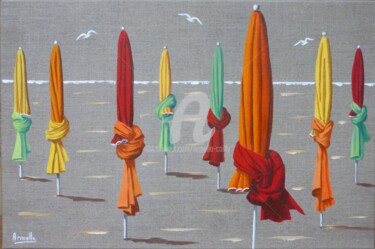 Painting titled "Comme à deauville 4…" by Armelle Cailly, Original Artwork, Acrylic Mounted on Wood Stretcher frame