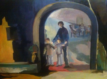 Peinture intitulée "Le porche" par Armelle De Ségogne, Œuvre d'art originale, Huile Monté sur Châssis en bois