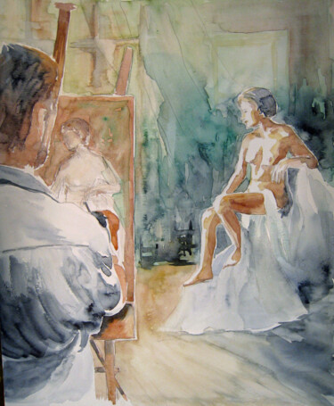Painting titled "ambiance d'atelier" by Armelle Delaplace, Original Artwork