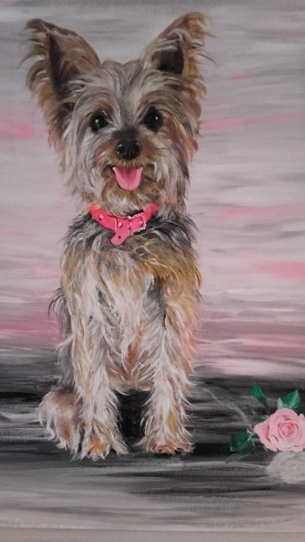 Pintura intitulada "Chien yorkshire" por Armelle Leonard, Obras de arte originais, Acrílico