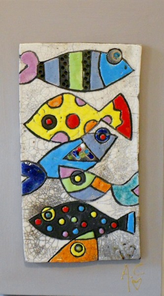 Sculpture intitulée "banc-de-poissons.jpg" par Armelle Colombier, Œuvre d'art originale, Céramique