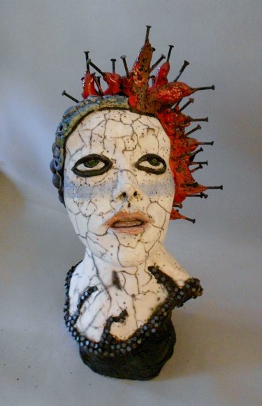 Skulptur mit dem Titel "Femme cheveux rouge" von Armelle Colombier, Original-Kunstwerk, Keramik