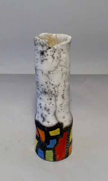 Design intitolato "vase graphique raku…" da Armelle Colombier, Opera d'arte originale, Arredamento