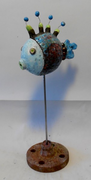 Rzeźba zatytułowany „le poisson bleu” autorstwa Armelle Colombier, Oryginalna praca, Terakota