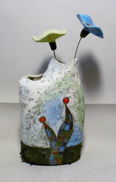 Художественная композиция под названием "Vase raku nu bleu/v…" - Armelle Colombier, Подлинное произведение искусства, Керами…
