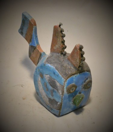 Sculpture intitulée "poisson bleu" par Armelle Colombier, Œuvre d'art originale, Céramique