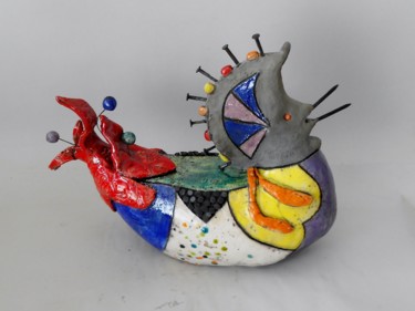 Sculpture titled "le canard mandarin" by Armelle Colombier, Original Artwork, Ceramics