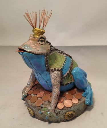 Sculpture titled "Grenouille porte bo…" by Armelle Colombier, Original Artwork, Ceramics