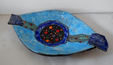 Design intitulée "coupe ovale bleue2" par Armelle Colombier, Œuvre d'art originale, Art de la table