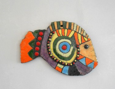 Sculpture titled "poisson mural orange" by Armelle Colombier, Original Artwork, Ceramics