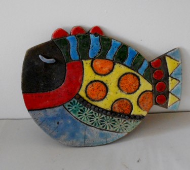 Sculpture titled "poisson mural 2" by Armelle Colombier, Original Artwork, Ceramics