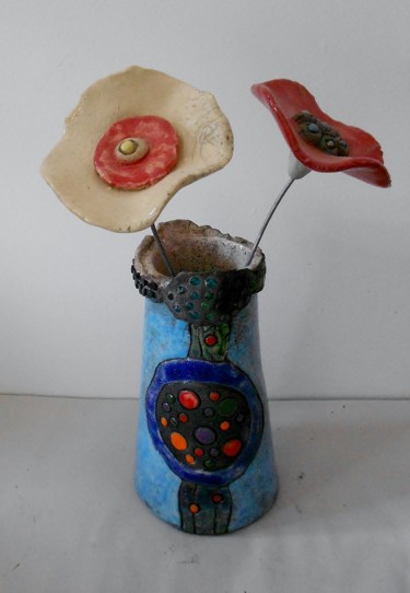Design intitulée "Vase et fleurs" par Armelle Colombier, Œuvre d'art originale, Art de la table