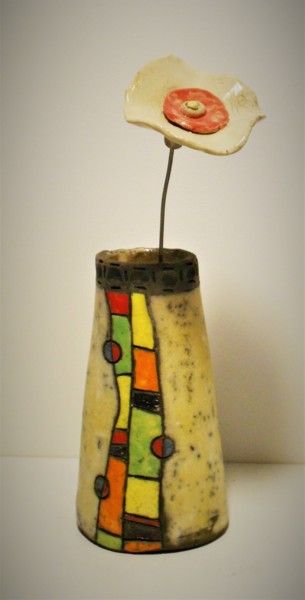 Diseño titulada "Vase jaune raku nu…" por Armelle Colombier, Obra de arte original, Arte de mesa