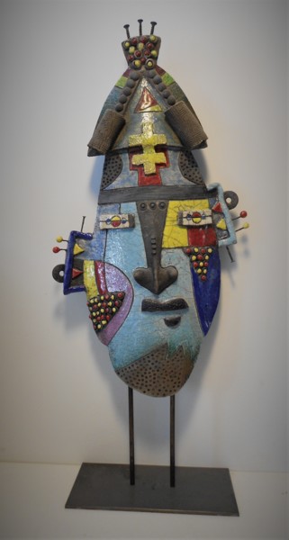 Sculpture titled "Masque Samouraï" by Armelle Colombier, Original Artwork, Ceramics