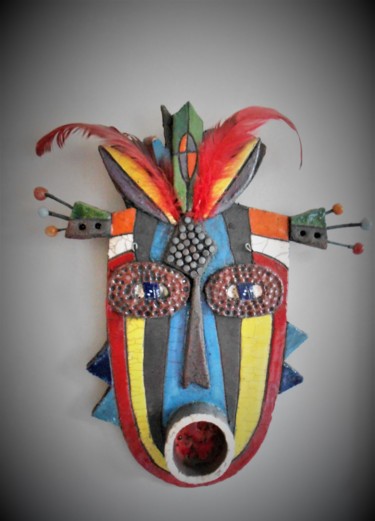 Sculpture intitulée "masque mural bouche…" par Armelle Colombier, Œuvre d'art originale, Céramique