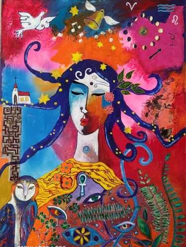 Peinture intitulée "La Mystérieuse" par Armelle Colombier, Œuvre d'art originale, Acrylique