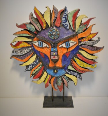 Skulptur mit dem Titel "Le Roi Lion" von Armelle Colombier, Original-Kunstwerk, Keramik