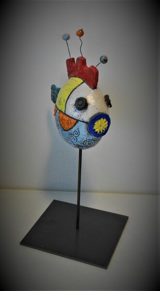 Sculpture titled "Poisson motif et bo…" by Armelle Colombier, Original Artwork, Ceramics