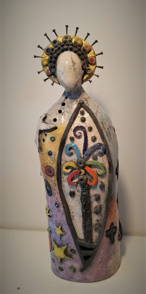 Escultura intitulada "La Madone angélique" por Armelle Colombier, Obras de arte originais, Cerâmica