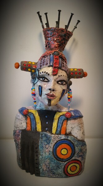 Escultura intitulada "La Douce Inspirée" por Armelle Colombier, Obras de arte originais, Cerâmica