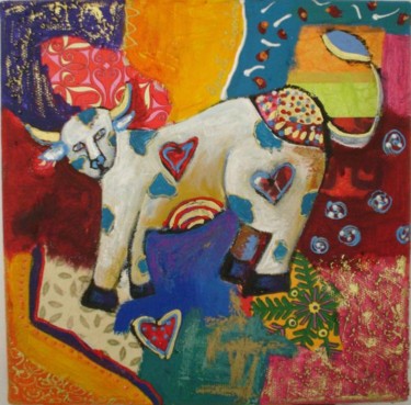 Peinture intitulée "la vache en folie" par Armelle Colombier, Œuvre d'art originale, Autre