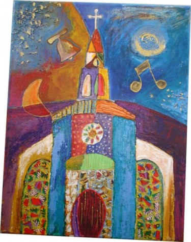 Painting titled "l'église" by Armelle Colombier, Original Artwork