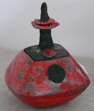 Design mit dem Titel "boite raku rouge" von Armelle Colombier, Original-Kunstwerk, Keramik