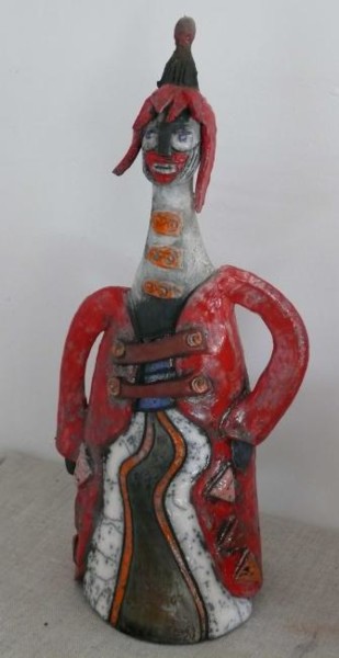 Sculpture intitulée "le guerrier rouge" par Armelle Colombier, Œuvre d'art originale, Céramique