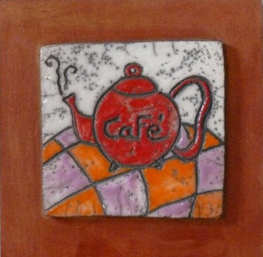 Sculpture intitulée "plaque café" par Armelle Colombier, Œuvre d'art originale, Céramique